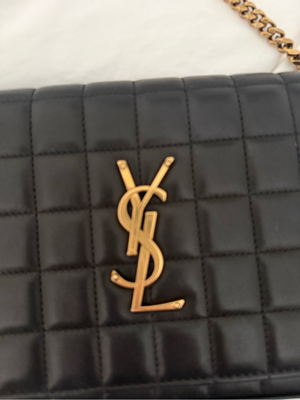 Saint Laurent Black Quilted Leather Shoulder Bag with Gold YSL Chain - Picture 2 of 11